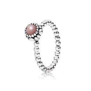 Elegant Silver Beaded Ring with Pink Stone